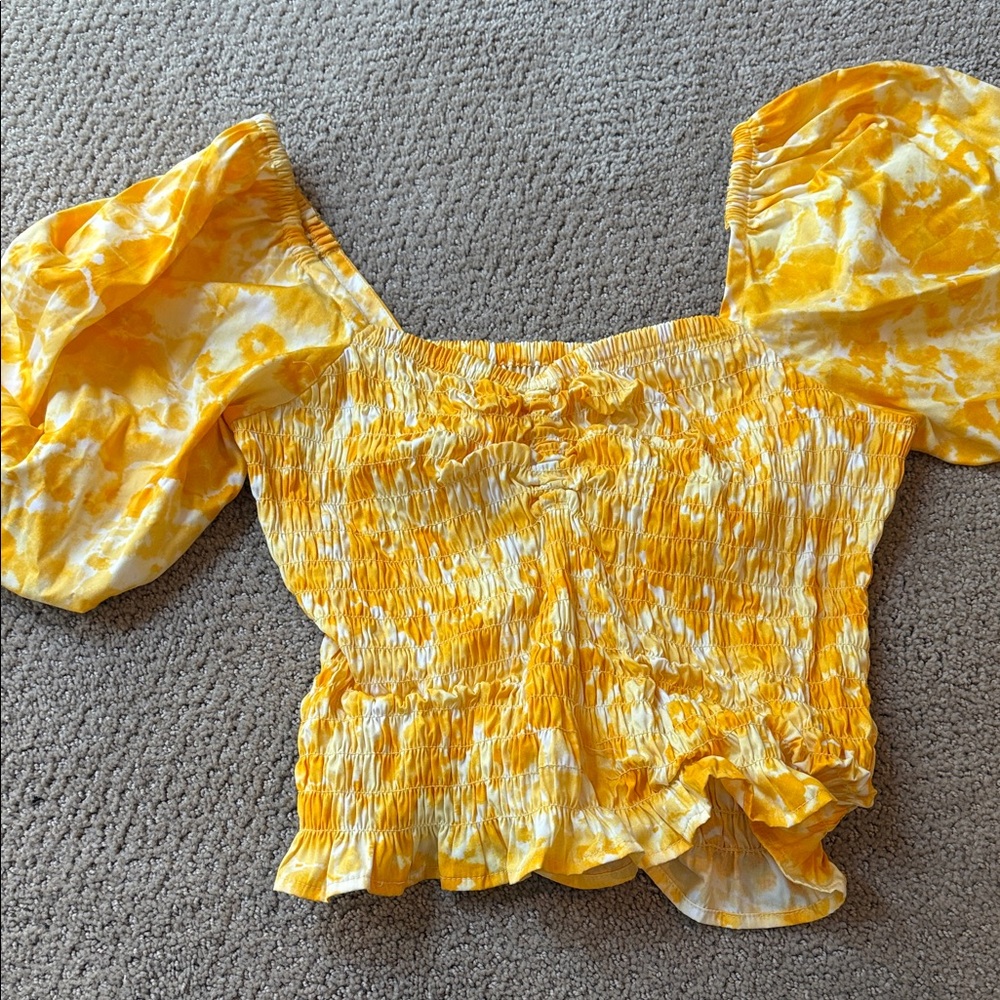 Sunny Yellow Smocked Puff Sleeve Blouse